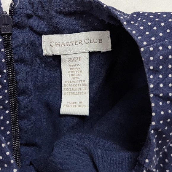 Navy Blue Polka Dot 2T Toddler Dress Sleeveless Birthday Wedding Charter Club - Picture 7 of 7